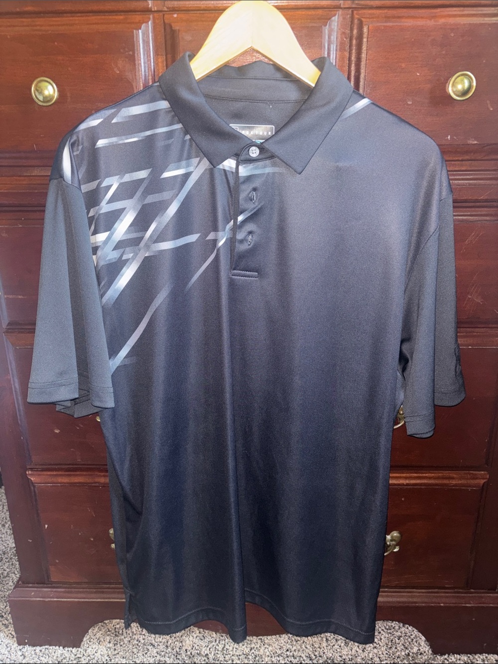 PGA Tour Black Short-Sleeve Polo with Gray Accent Graphic